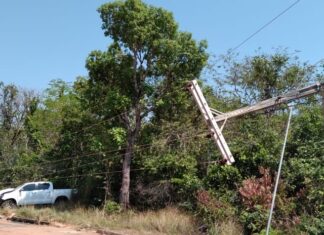Caminhonete derruba três postes de uma vez e deixa centenas de clientes sem energia