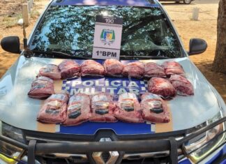 Dupla é presa suspeita de furtar supermercados e fugir com quatro bolsas cheias de picanha