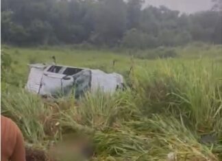 Um homem morre e outro fica ferido após caminhonete capotar em ribanceira