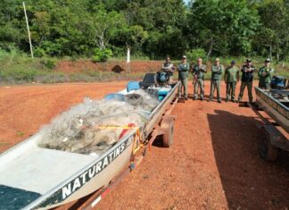 Ação apreende 70 kg de pescado, armas e itens usado para pesca ilegal no Bico do Papagaio