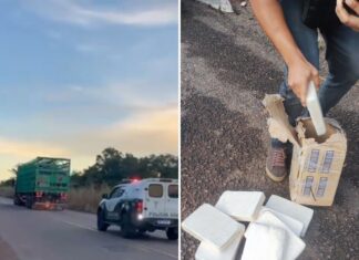 Dois homens são flagrados com 10 kg de pasta base de cocaína escondidos caminhão com carga de botijões
