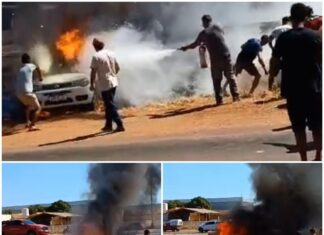 Imagens mostram pessoas tentando apagar fogo para salvar motorista que morreu carbonizado em acidente na BR-010