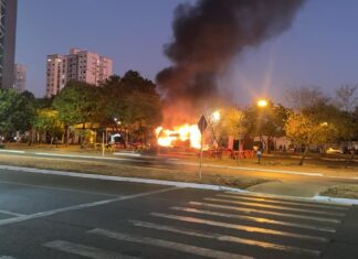 Trailer de lanches pega fogo e fica destruído em avenida de Palmas; veja vídeo
