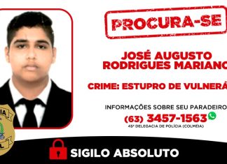 Polícia Civil divulga cartaz de procurado para homem suspeito de estuprar crianças no Tocantins