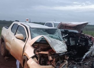Batida entre caminhonetes deixa mulher morta e quatro feridos