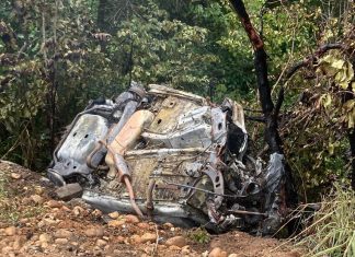 Mulher morre e homem fica gravemente ferido após carro bater em caminhão, capotar e pegar fogo na BR-153