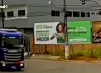 Vídeo mostra momento em que ciclista é atingida por caminhão ao virar em avenida