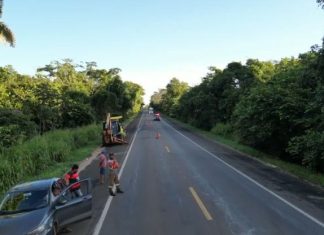Trecho da BR-153 passa por recuperação do acostamento e segue com trânsito ‘pare e siga’