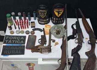 Homem de 54 anos é preso após polícia encontrar espingardas, munições e drogas em casa na zona rural
