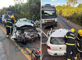 Três pessoas morrem após carro bater de frente com caminhão na BR-235