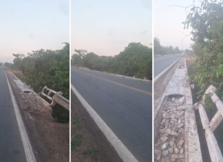 Ponte com guarda-corpo destruído chama atenção na BR-153 e morador pede reparos: ‘Antes que aconteça a tragédia’