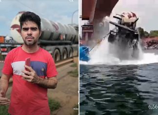 Vídeo mostra carreta emergindo do Rio Tocantins; veículo levava ácido sulfúrico durante desabamento da ponte entre TO e MA