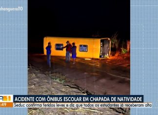 Estudantes ficam feridos após ônibus escolar tombar durante chuva na zona rural de Chapada da Natividade