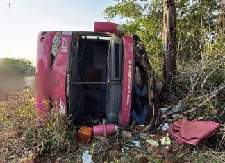 Dois dos 46 passageiros de ônibus que tombou na BR-230 continuam internados, diz SES