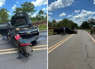 Duas pessoas morrem após moto e caminhonete baterem de frente