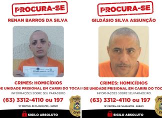 Serial killer da rotatória e membro de facção criminosa estão há mais de dez dias foragidos após fuga de presídio no TO