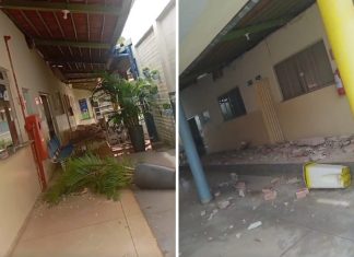 Parte do teto de escola municipal desaba em Palmas e área é isolada pelos Bombeiros