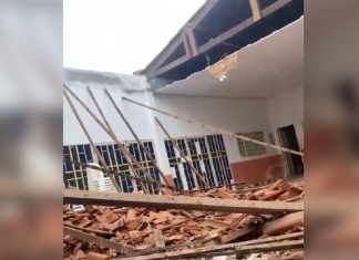 Teto de espaço anexo à igreja desaba durante tempestade no Tocantins; VÍDEO
