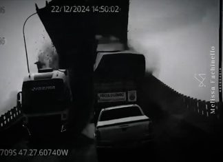 Imagens mostram queda de caminhão vista de dentro da cabine durante desabamento da ponte JK; VÍDEO