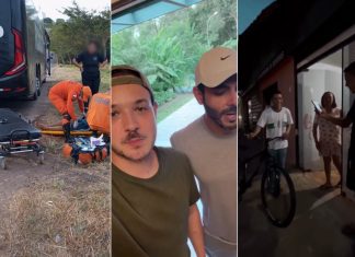 Ciclista ganha bicicleta nova dos cantores Israel e Rodolffo após bater em ônibus da dupla no TO; VÍDEO
