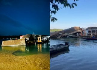 Caminhão fica pendurado após descer rampa de balsa no Rio Tocantins; vídeo
