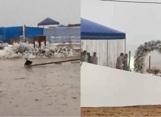 Casamento em praia no TO é interrompido por tempestade com ventos fortes; VÍDEO