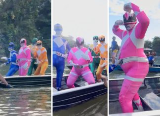 Grupo de amigos vira atração ao se fantasiar de Power Rangers e animar turistas no TO